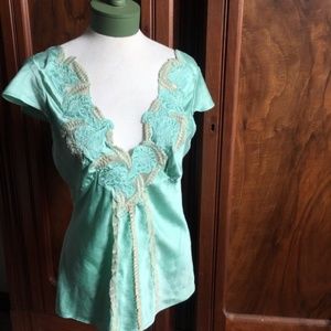 Mint Silk Vintage-Look Lingerie Style Top
